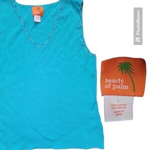 Hearts of Palm Vibrant Blue Sleeveless Top with Beaded Neckline - L